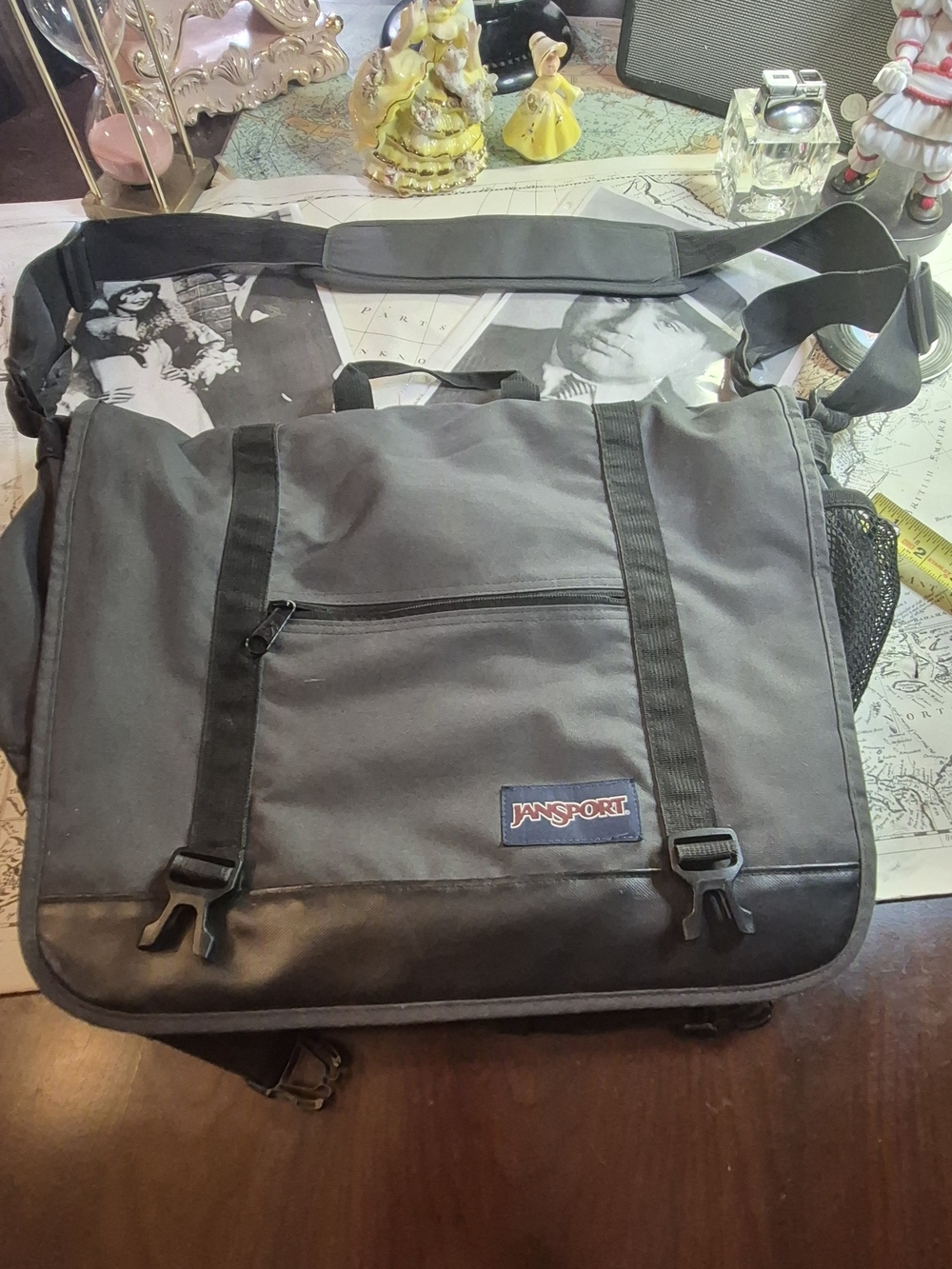 JanSport Black Gray Messenger Bag for Men